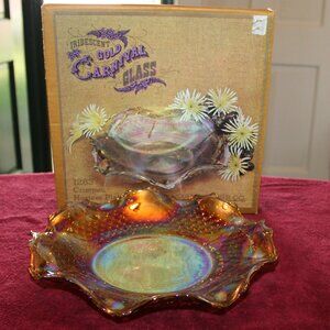Vintage Iridescent Gold Carnival Glass -1263 Crimped Hostess Plate